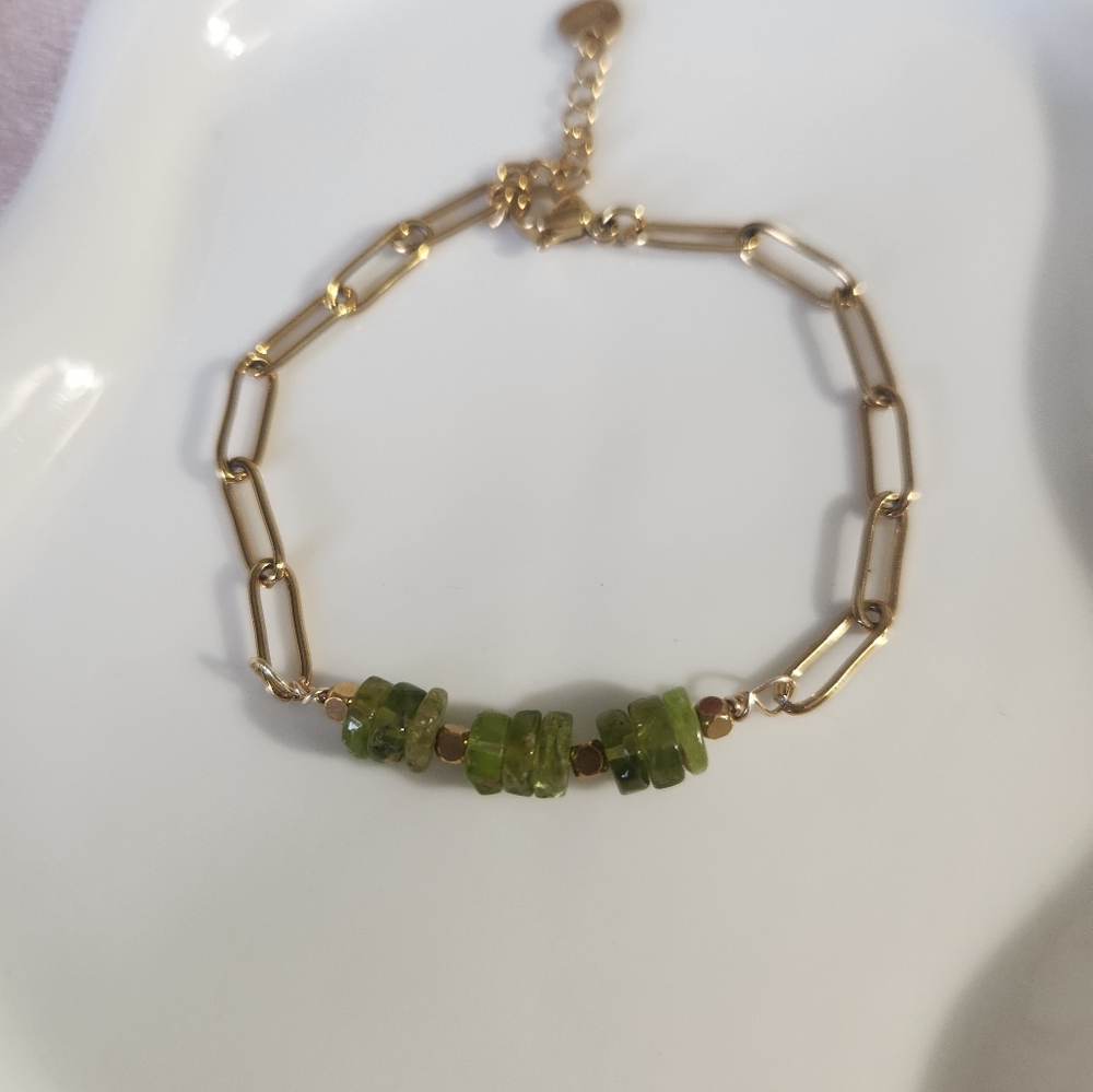 August birthstone Peridot Paperclip Bracelet